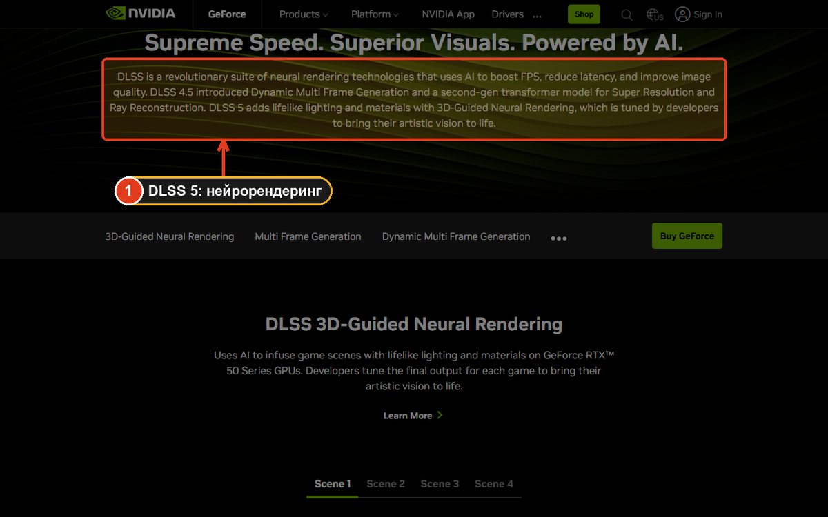 Страница технологии NVIDIA DLSS с описанием DLSS 5
