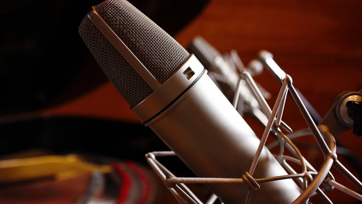 Студийный конденсаторный микрофон Neumann U87 в паукообразном держателе